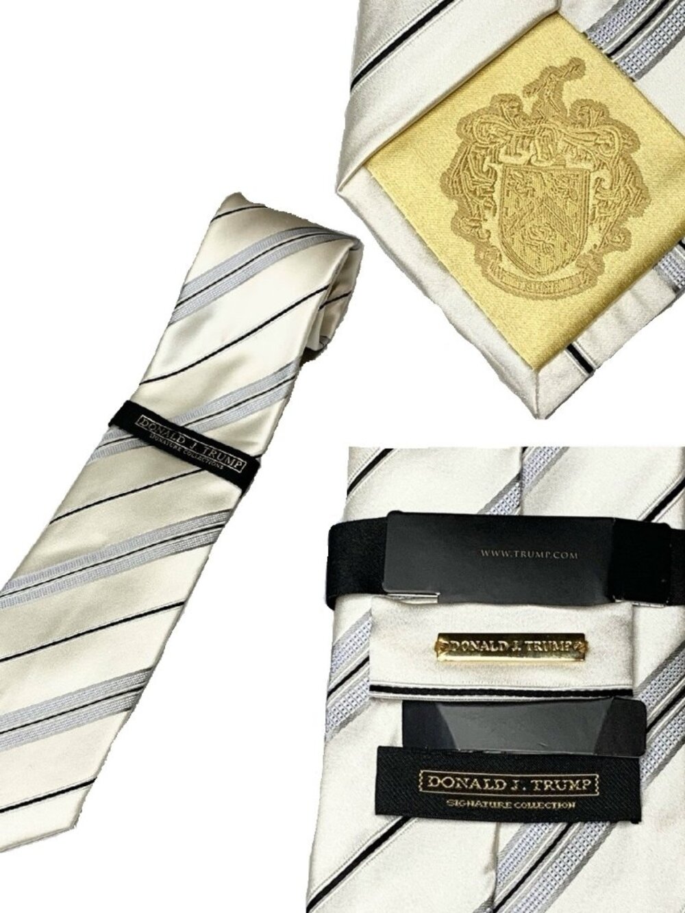 NWT Donald J Trump Signature Collection Silk Tie White Silver Striped New w Tags